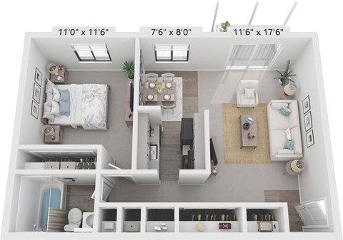 a floor plan of a bedroom with a bathroom and a living room